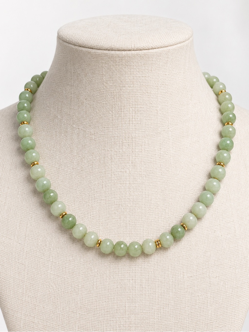 New MAYAMAR genuine Green Jade Bead Necklace with 24kt Gold plated Accents